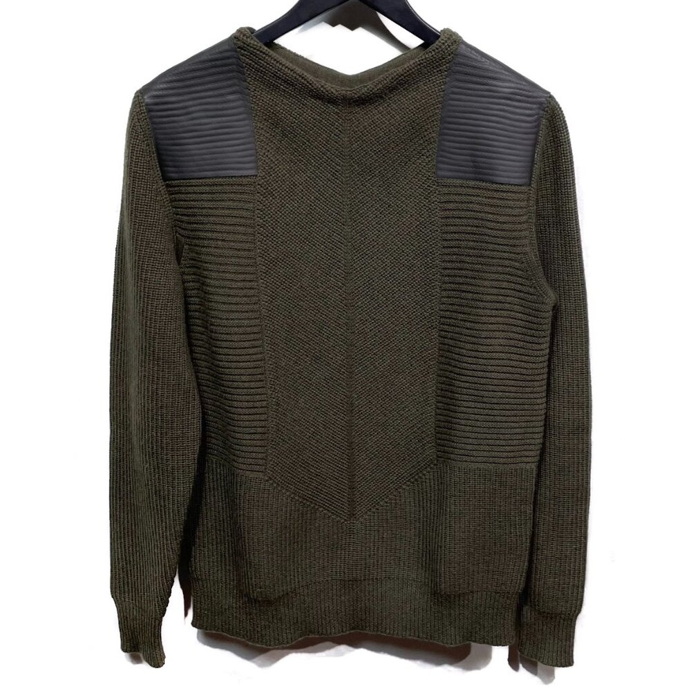 OAMC Olive Green Wool Sweater With Leather Accent